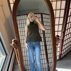 Wool Babaton Olive Ribbed Turtleneck Sleeveless Top